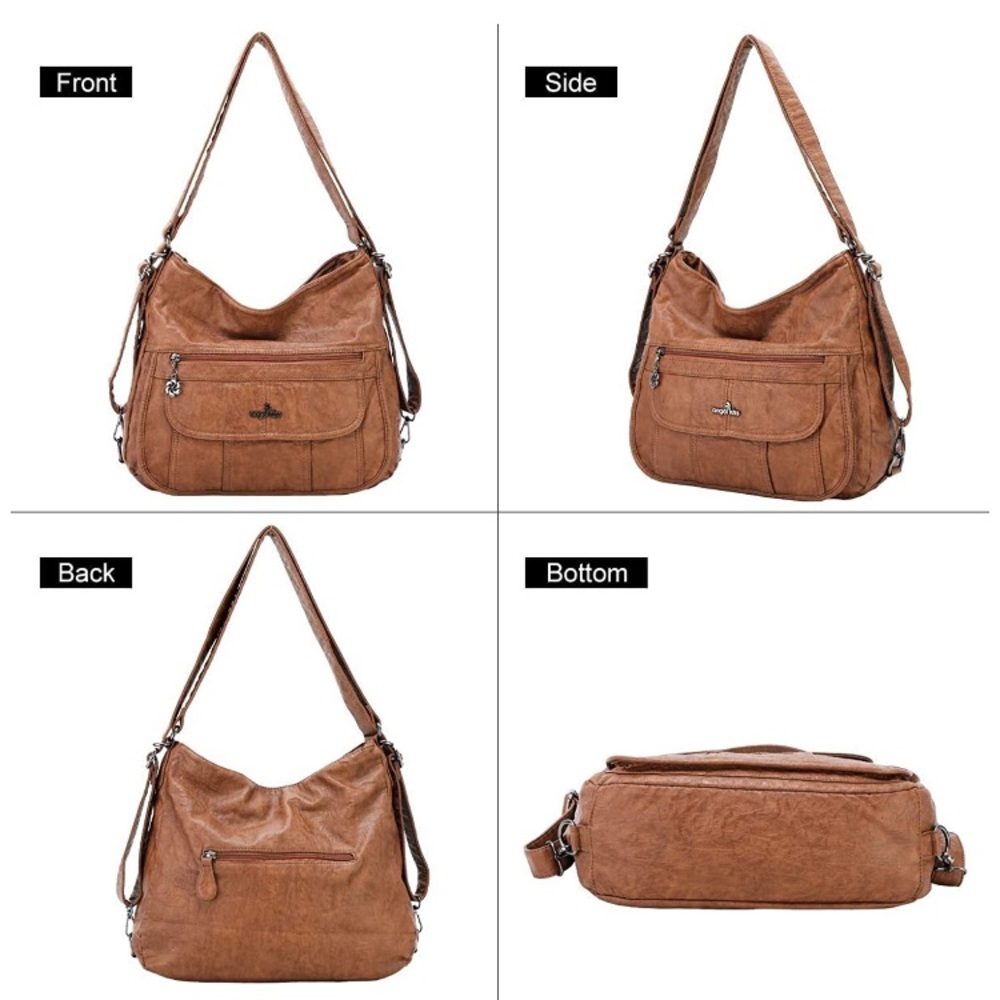 New Mocha French Leather Tote Purse Adjustable - Picture 4 of 4